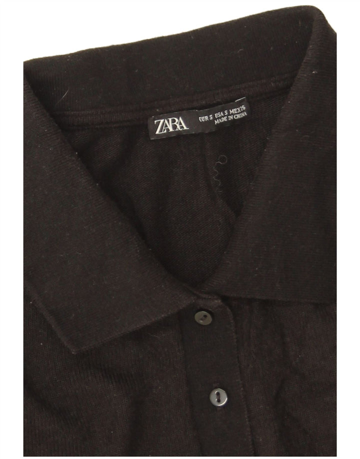 Zara Damen Poloshirt UK 10 Small Schwarz Viskose