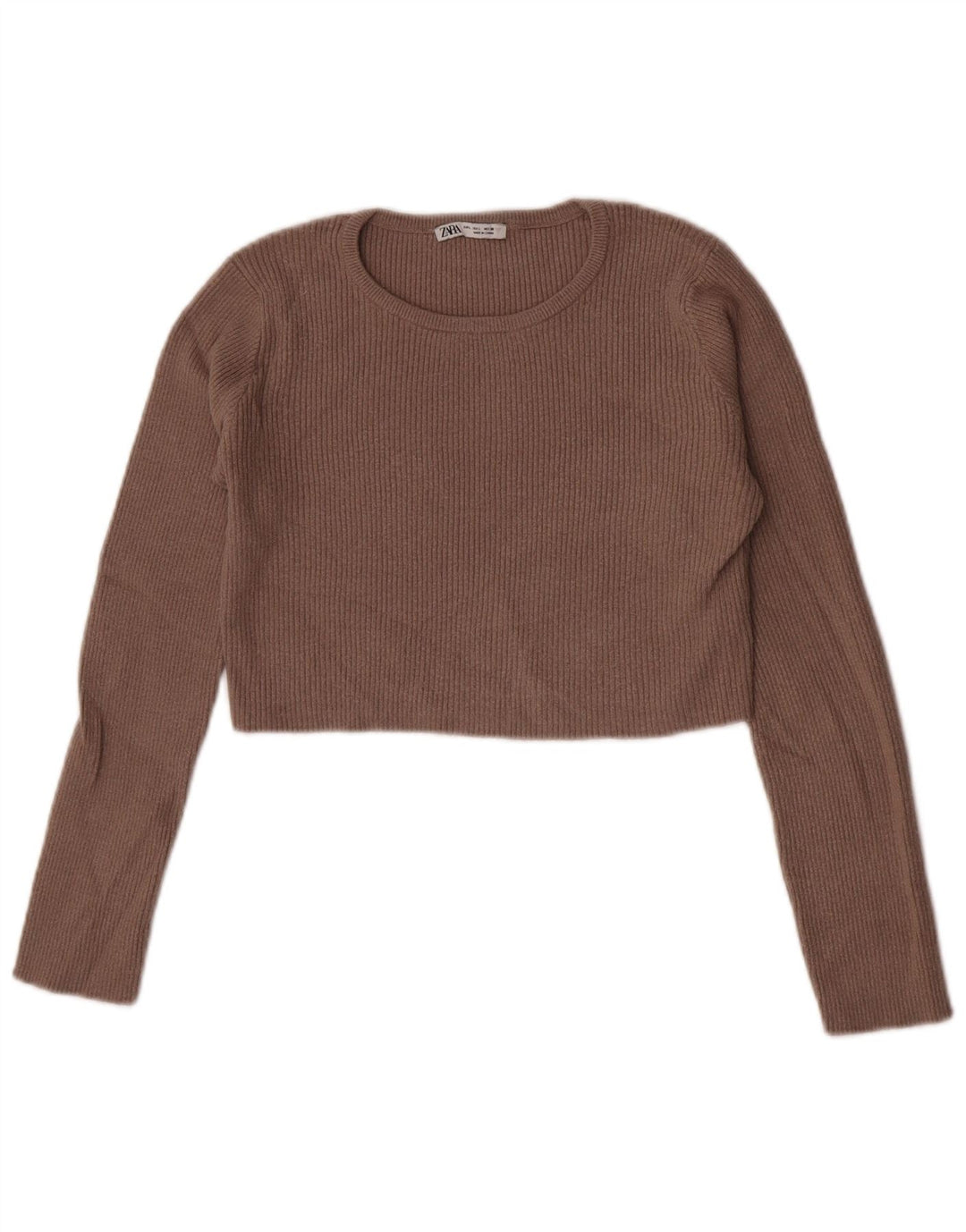 ZARA Damen Crop Top Langarm UK 14 Große braune Viskose