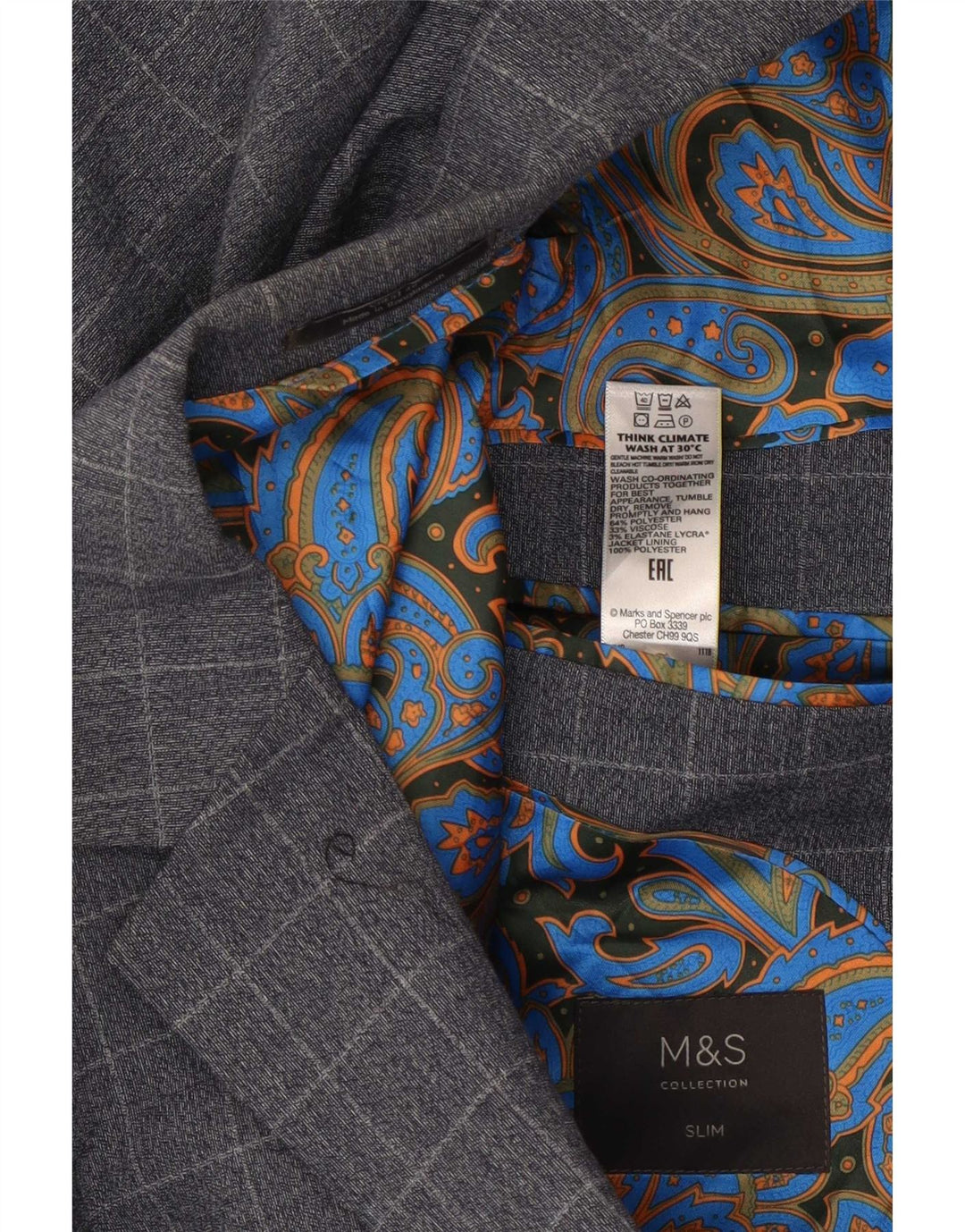 Marks & Spencer Herren-Blazer mit 2 Knöpfen, schmal, Gr. 36, klein, blau kariert