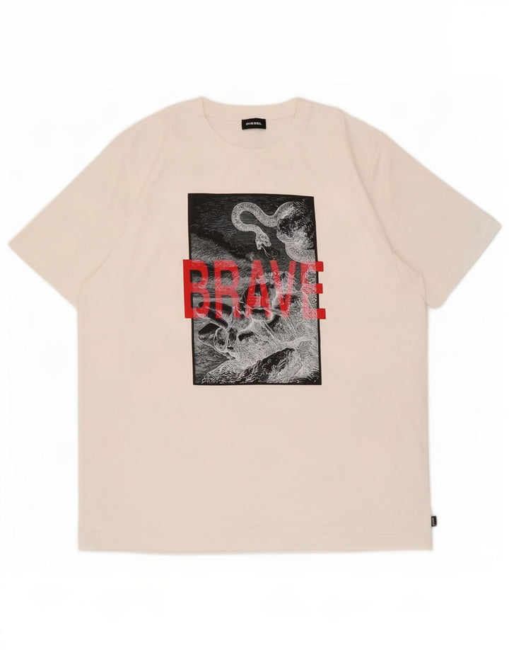 Diesel Herren-T-Shirt mit Grafik, Größe L, aus weißer Baumwolle