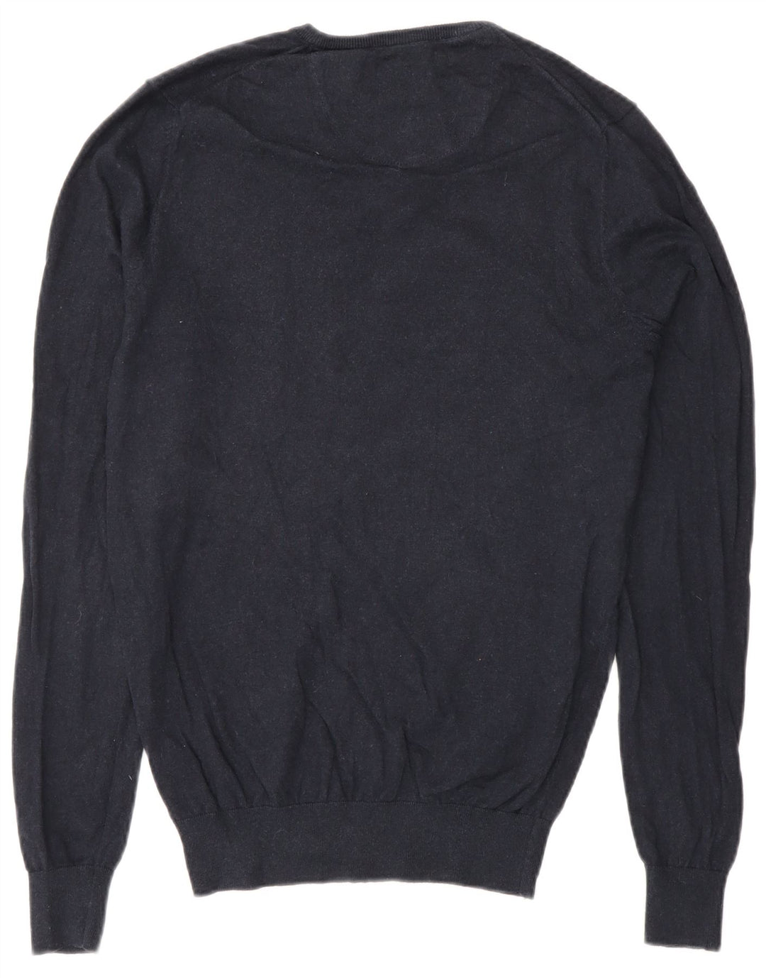 Massimo Dutti Herren-Pullover mit V-Ausschnitt, Größe S, marineblaue Baumwolle