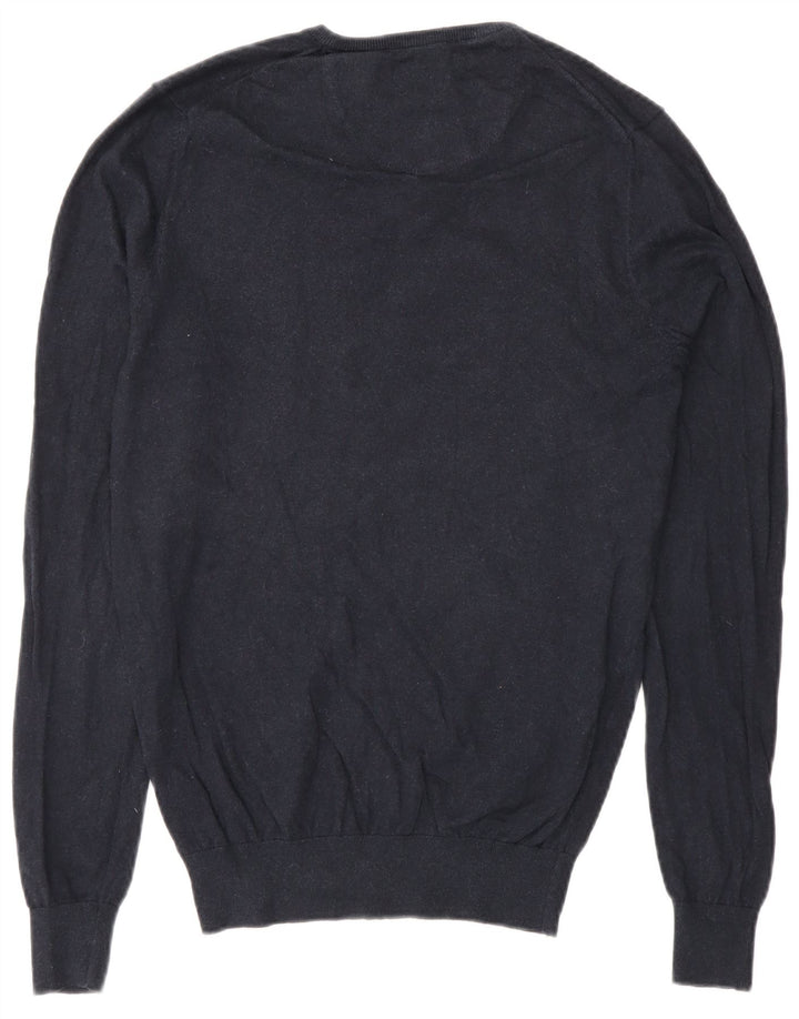Massimo Dutti Herren-Pullover mit V-Ausschnitt, Größe S, marineblaue Baumwolle