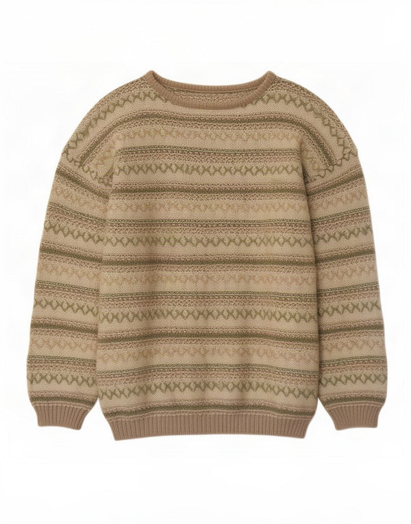 Vintage Damen Pullover mit U-Boot-Ausschnitt, Gr. 16, groß, beige, geometrische Baumwolle
