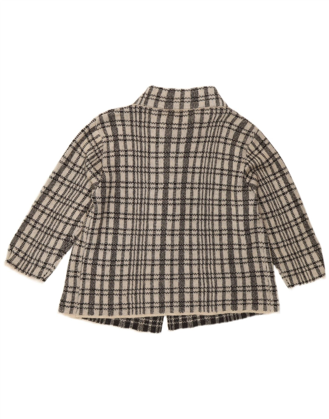 Vintage Damen 3/4-Ärmel-Cardigan-Pullover UK 12 Mittelblau kariert