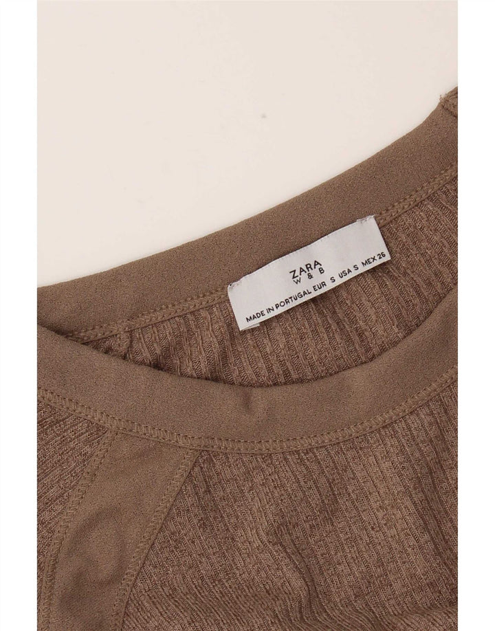 Zara Damen Übergroßes Top Langarm UK 10 Small Braun