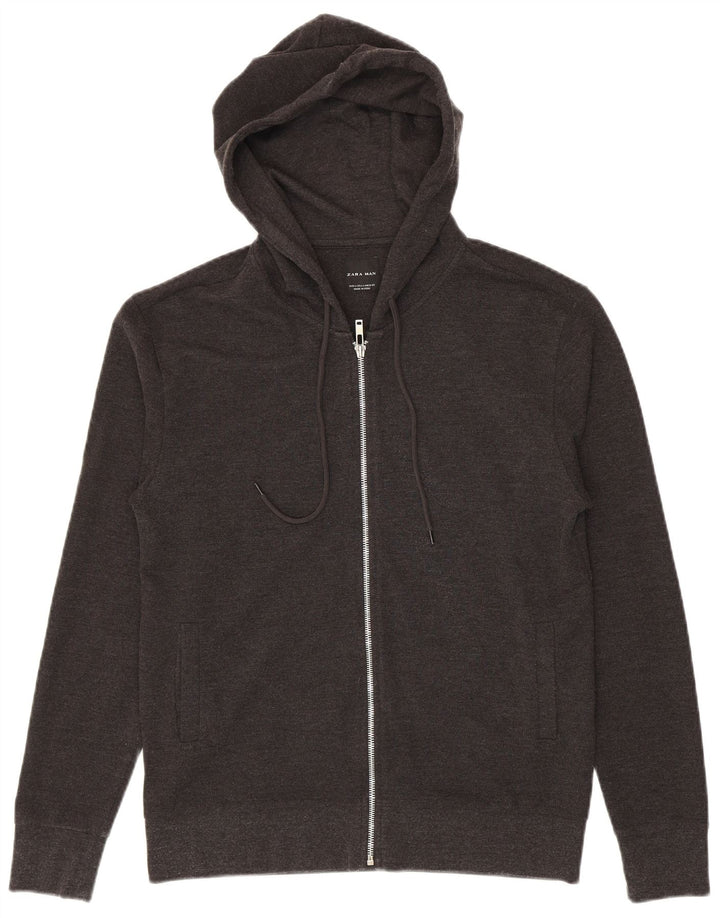 Zara Herren-Kapuzenpullover mit Reißverschluss, groß, graue Baumwolle