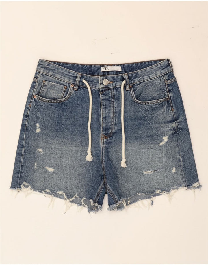 Zara Damen Distressed Denim Shorts EU 42 Large W32 Blaue Baumwolle