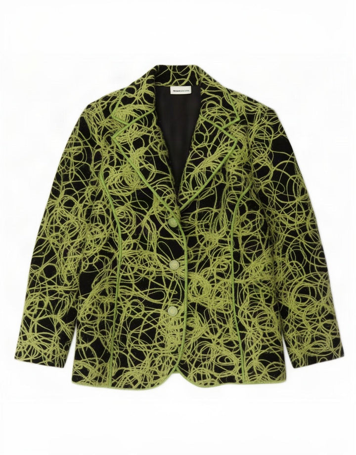 Damen-Blazer mit abstraktem Muster und 3 Knöpfen, UK 18, XL, grüne Wolle