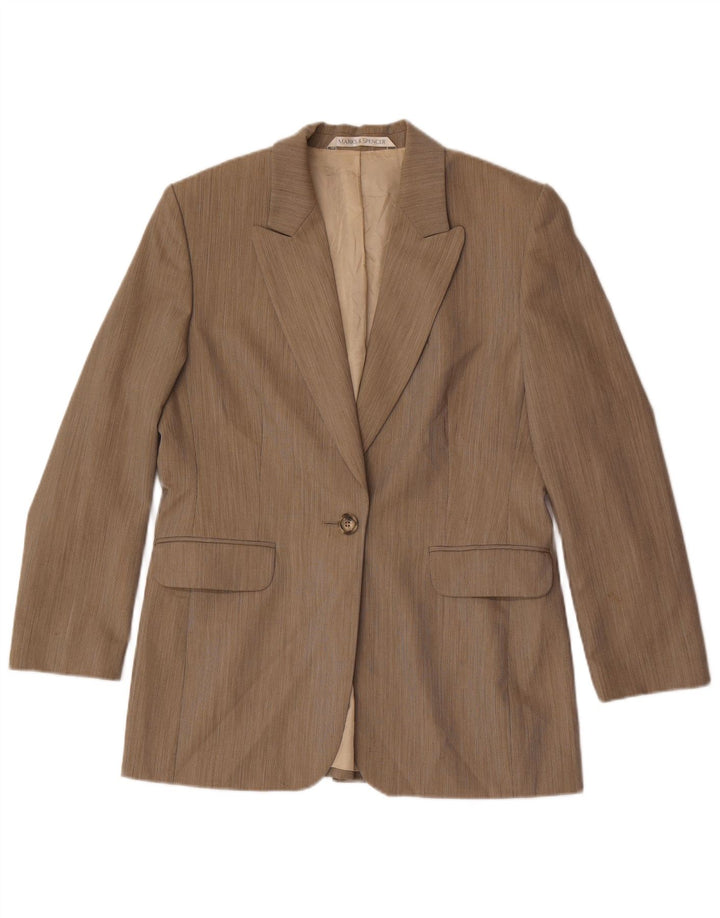 Marks & Spencer Damen 1-Knopf-Blazerjacke UK 14 Große braune Schurwolle