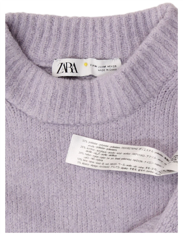 Zara Damen Crop Rollkragenpullover Pullover UK 14 Mittellila Polyester