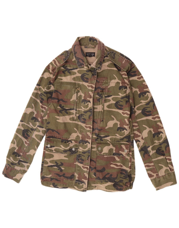 Topshop Damen Militärjacke UK 6 XS Khaki Camouflage Baumwolle
