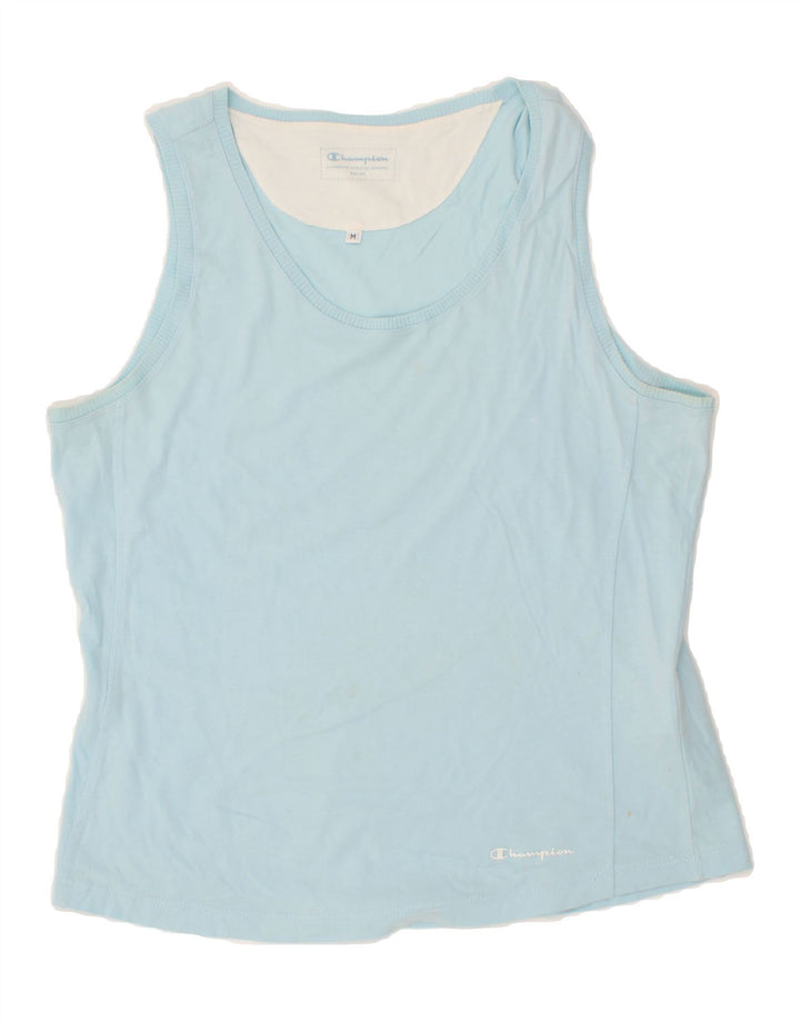 CHAMPION Womens Vest Top UK 14 Medium Blue Cotton Vintage Champion and Second-Hand Champion from Messina Hembry 