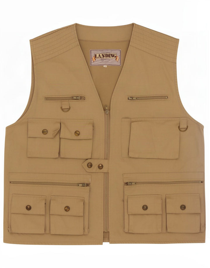 Vintage Herren Utility Gilet IT 56 3XL Beige Polyester