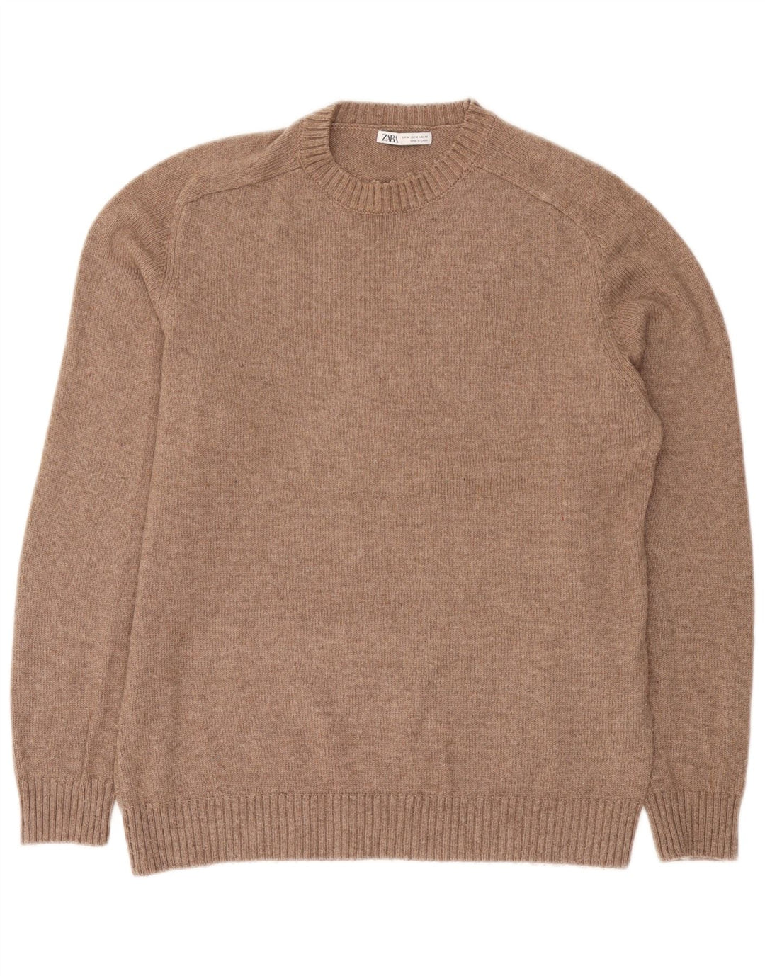 Zara Herren-Pullover mit Rundhalsausschnitt, mittelbraunes Polyester