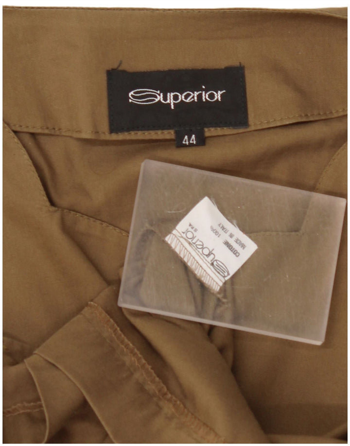 SUPERIOR Kurze, ärmellose Damen-Hemdbluse IT 44 aus mittlerer Khaki-Baumwolle