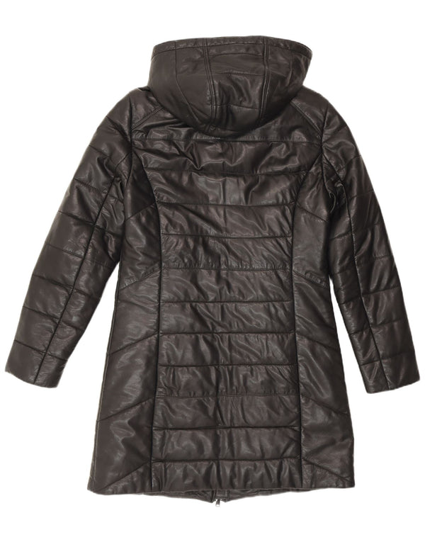 Maddox Damen-Ledermantel mit Kapuze, gepolstert, UK 12, Mittelschwarzes Leder