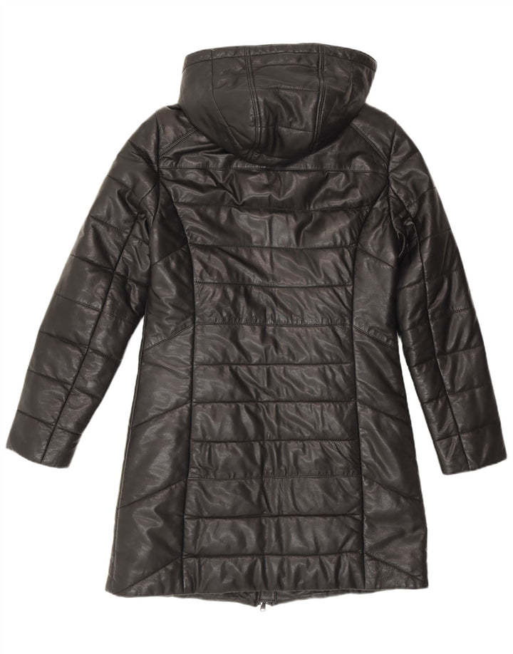 Maddox Damen-Ledermantel mit Kapuze, gepolstert, UK 12, Mittelschwarzes Leder