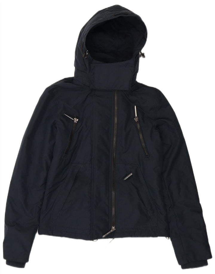 SUPERDRY Damen-Windbreakerjacke mit grafischer Kapuze, Gr. 8, Marineblau