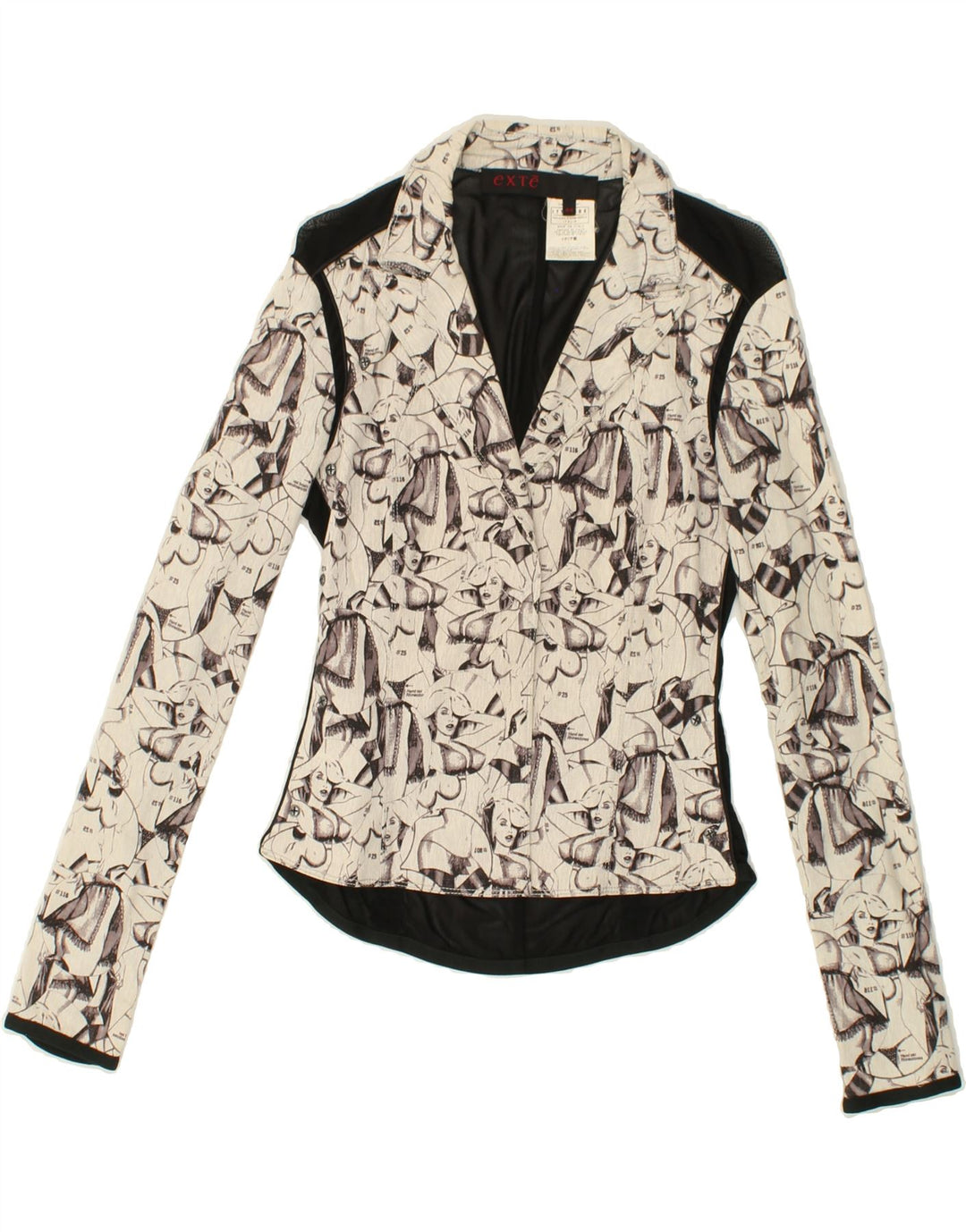EXTE Womens Abstract Pattern See Through Shirt IT 44 Medium Off White Vintage Exte and Second-Hand Exte from Messina Hembry 