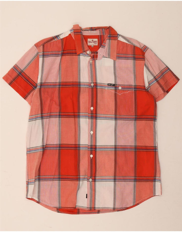 Wrangler Herren-Hemd, kurzärmelig, reguläre Passform, XL, rot kariert, Baumwolle
