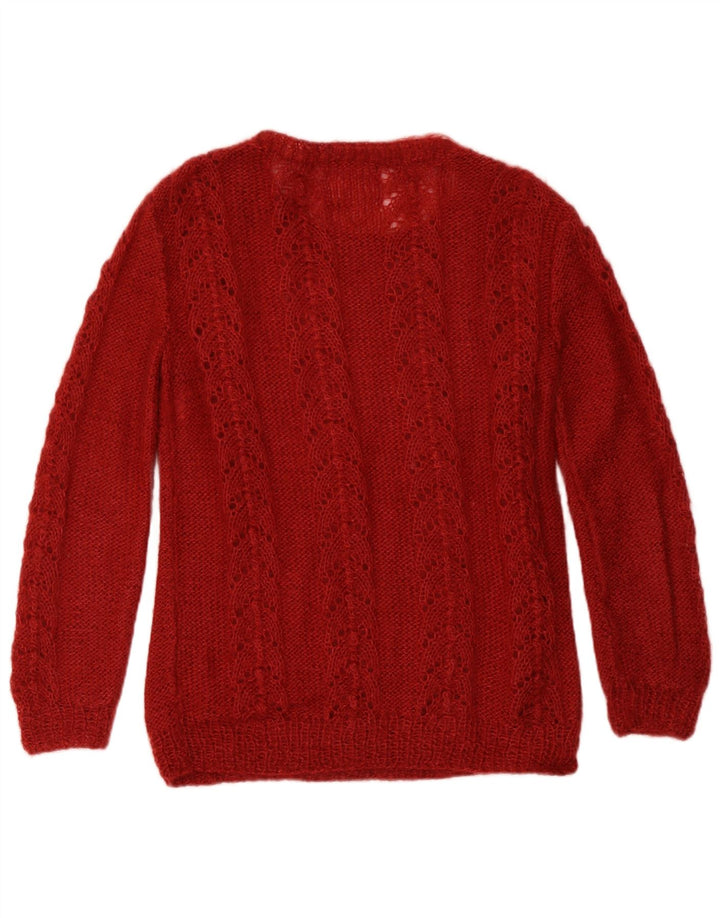 Vintage Damen Pullover mit abstraktem Muster und Rundhalsausschnitt UK 12 Medium Burgu