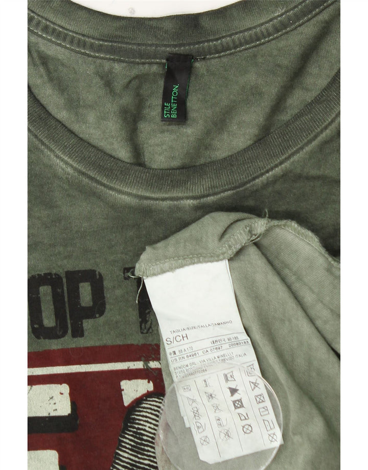 BENETTON Herren-Grafik-Oberteil, langärmelig, klein, grüne Baumwolle