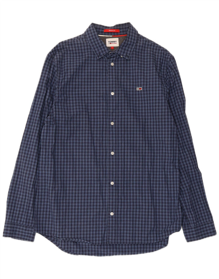 Tommy Hilfiger Herren-Hemd mit normaler Passform, große marineblaue Gingham-Baumwolle