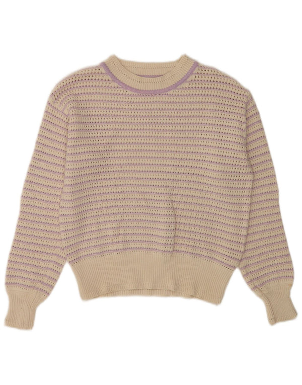 Marks & Spencer Damen-Pullover mit U-Boot-Ausschnitt, Gr. 6, XS, Beige gestreift