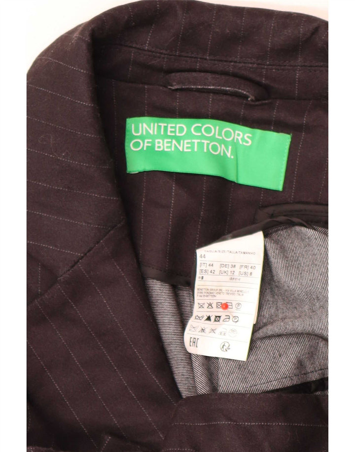 Benetton Damen-Blazer mit 1 Knopf, UK 12, mittelschwarz, gestreift, klassisch