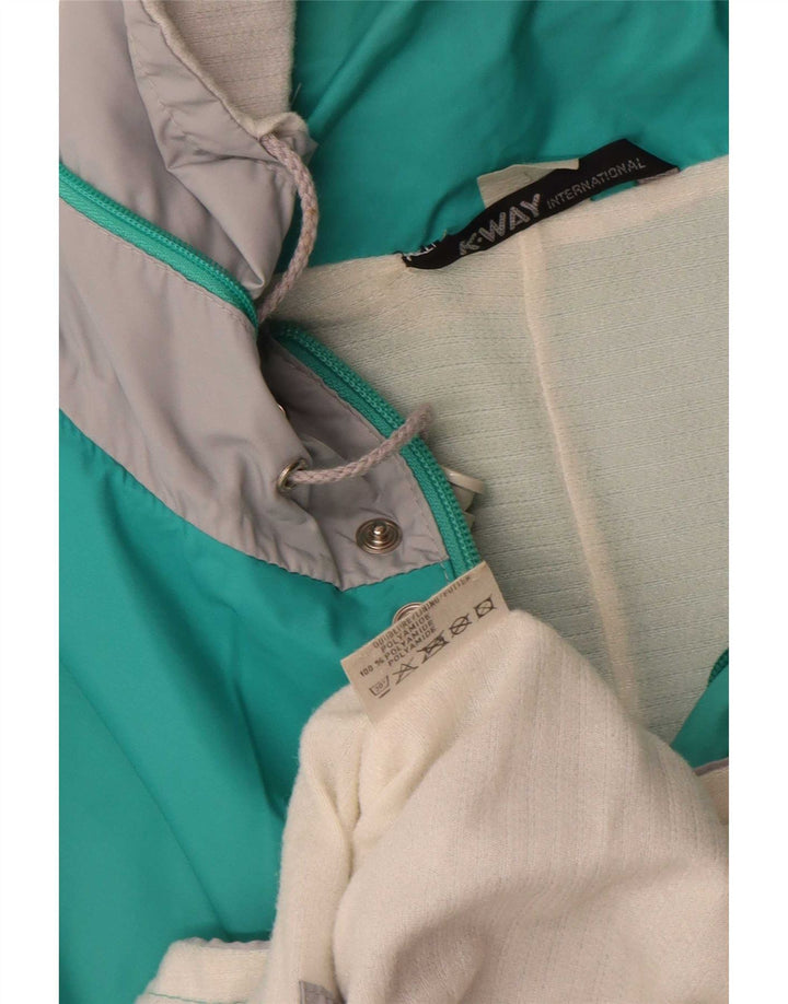 K-Way Herren-Regenjacke mit Kapuze, UK 40, Größe L, Türkis, Colourblock-Polyamid