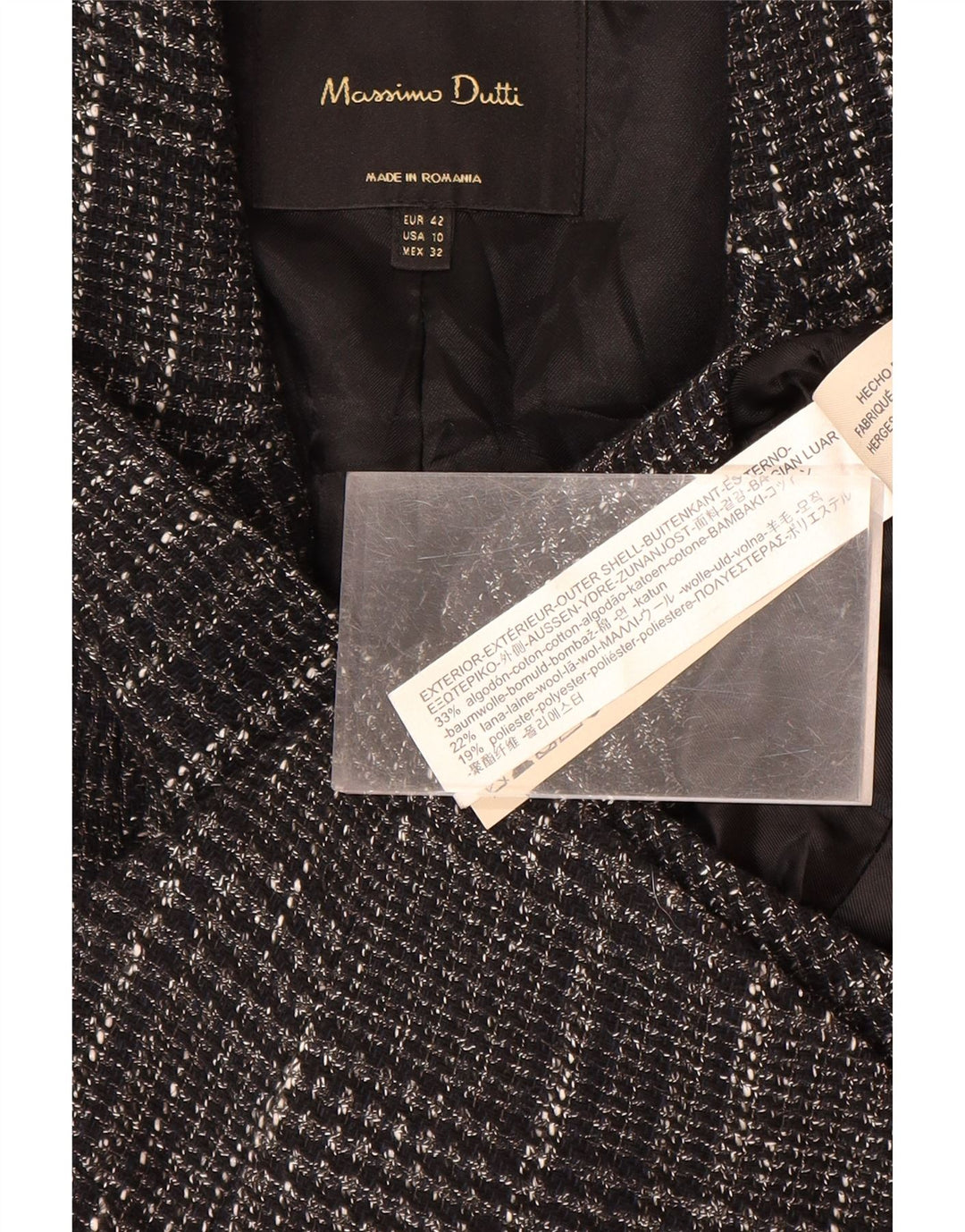 MASSIMO DUTTI Damen Blazer Jacke EU 42 Große grau karierte Baumwolle