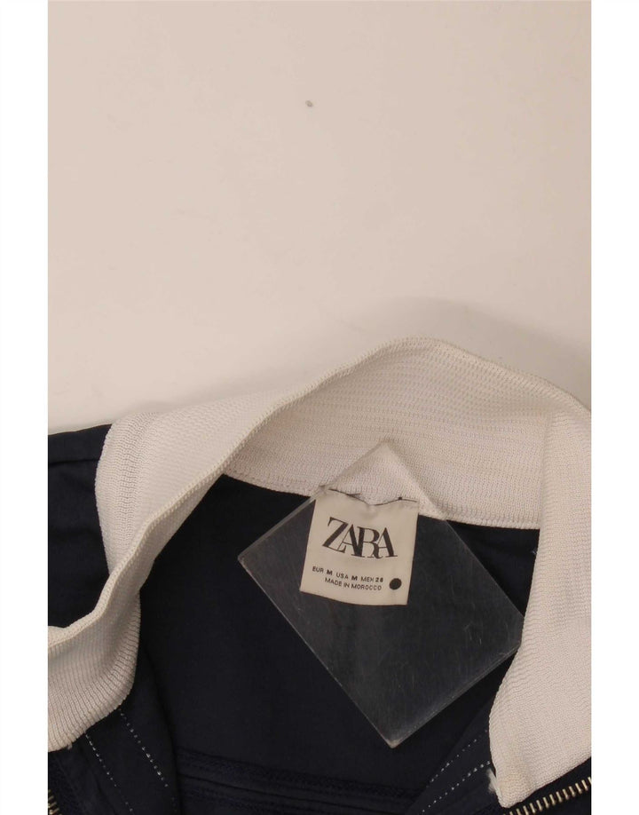 Zara Damen Crop Trainingsanzug Top Jacke UK 14 Mittel Marineblau Farbblock