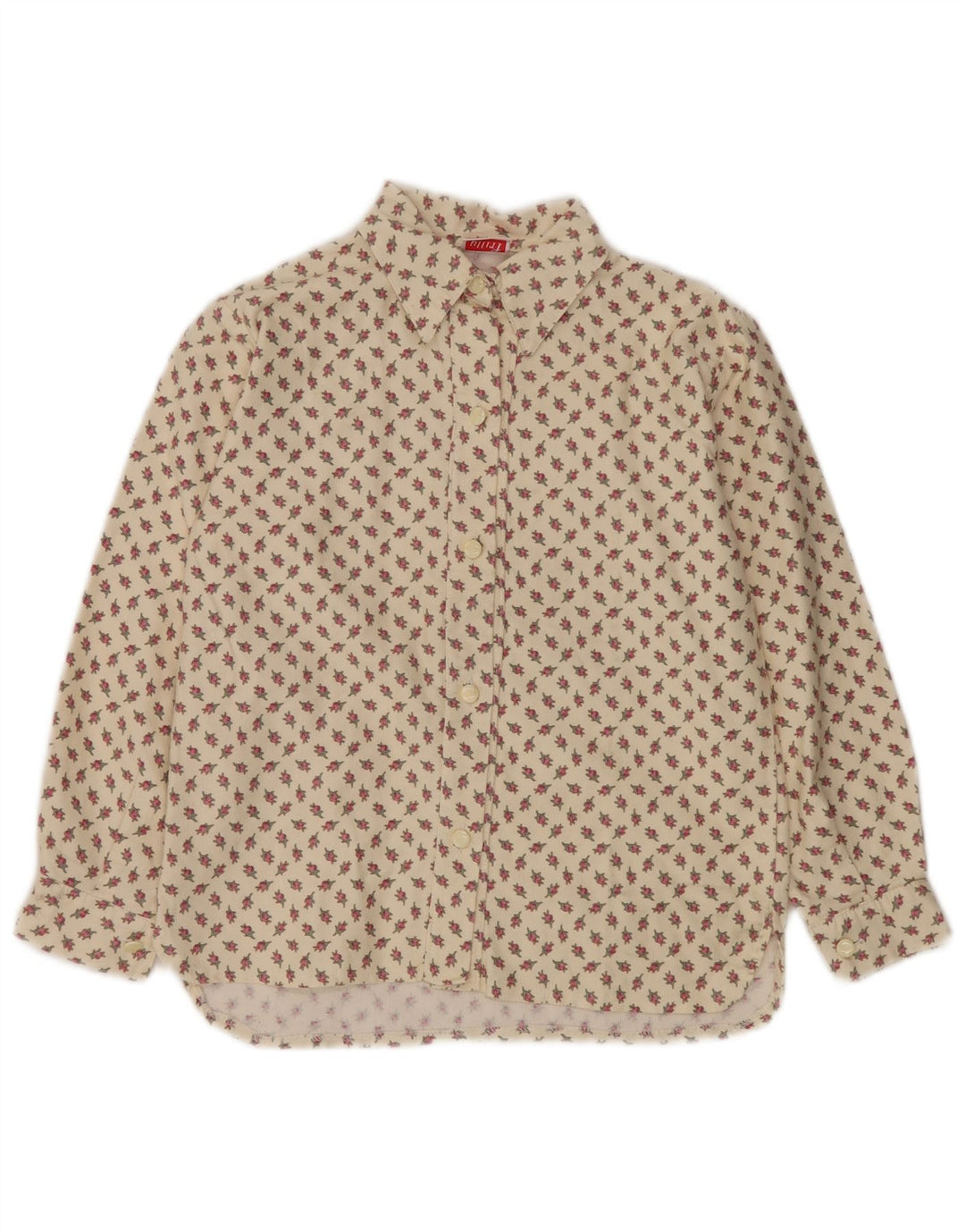 VINTAGE Damen Hemdbluse UK 10 Small Beige Floral Cotton