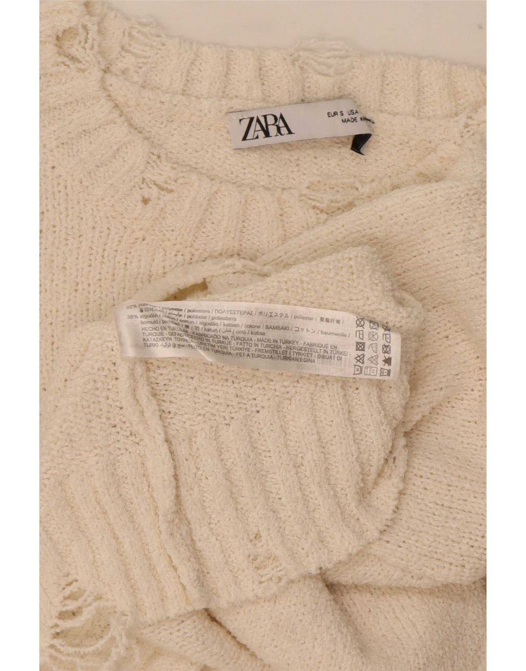 Übergroßer Bolero-Pullover für Damen von Zara, UK 10, Größe S, cremefarbenes Polyester