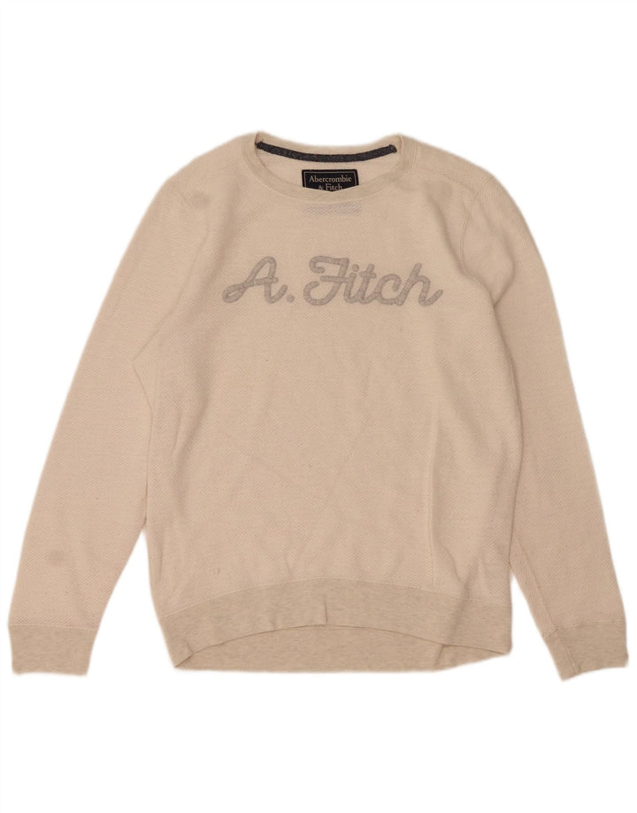 Abercrombie & Fitch Herren-Sweatshirt mit Grafik, mittelgroß, cremefarbene Baumwolle