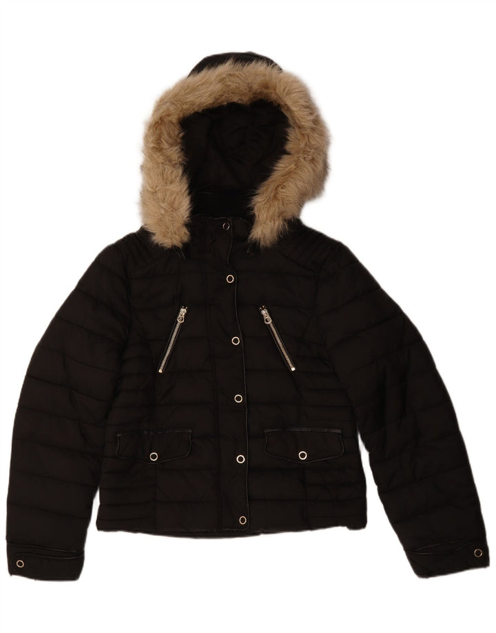Zara Damen-Kapuzenjacke, wattiert, UK 14, Mittelschwarz, Polyester