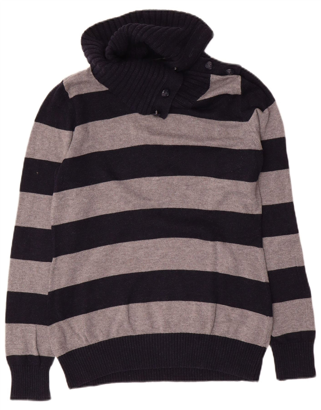 Massimo Dutti Damen-Pullover mit Knopfkragen, Gr. 12, mittleres Marineblau