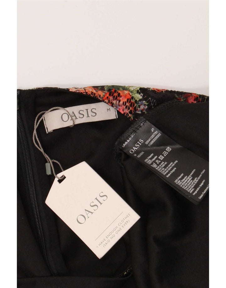 Oasis A-Linien-Kleid für Damen, UK 12, Mittelschwarz, Blumenmuster, Polyester