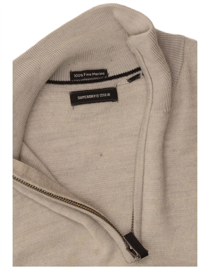 SUPERDRY Herren-Pullover mit Reißverschluss am Hals, XS, graue Wolle