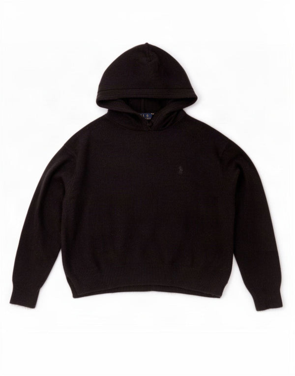 Polo Ralph Lauren Damen Crop Kapuzenpullover Pullover UK 14 Mittelschwarze Wolle