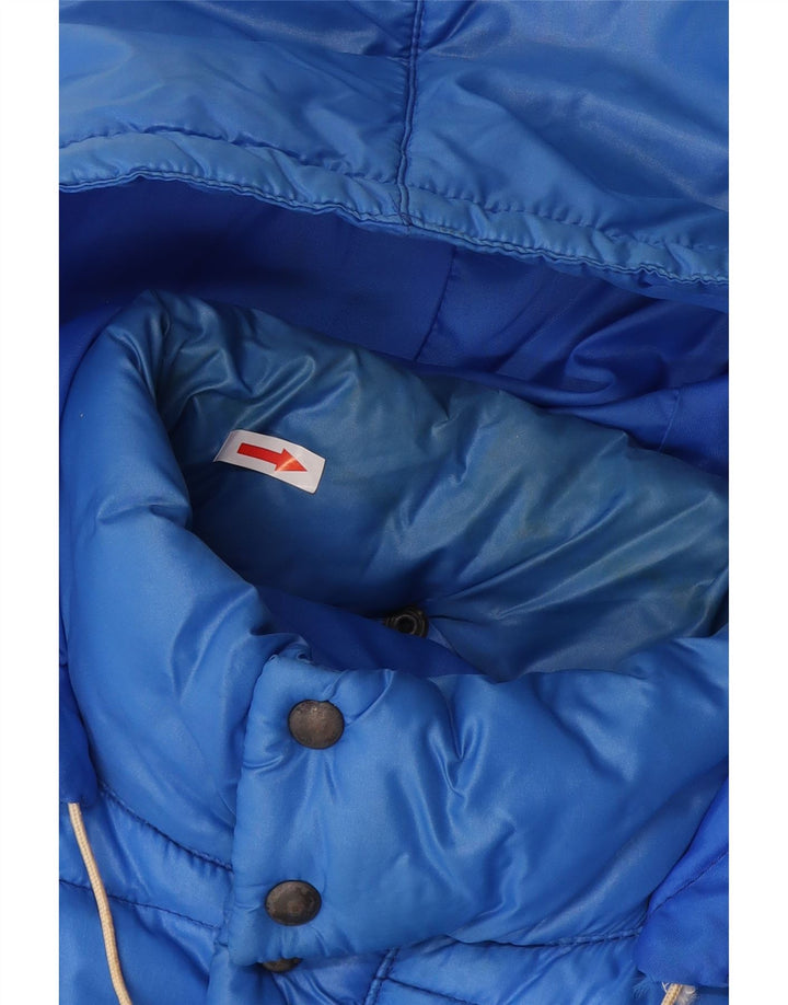 Wattierte Vintage-Herrenjacke mit Kapuze, UK 38, mittelblaues Polyamid