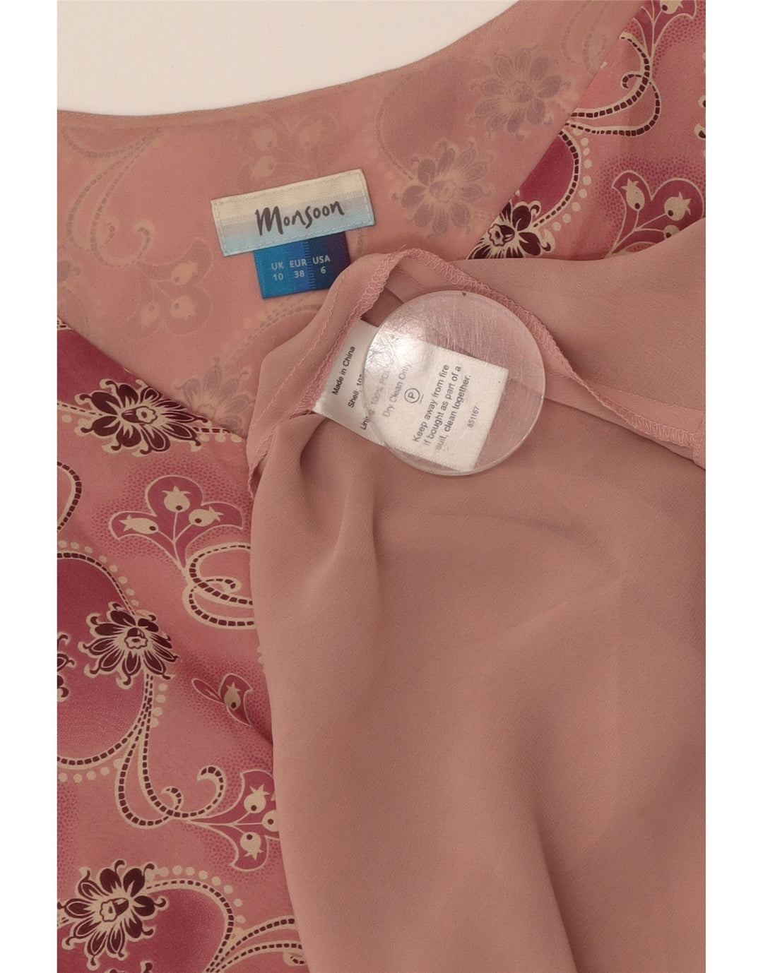 MONSOON Damen Maxikleid, ärmellos, Gr. 10, Größe S, rosafarbene Blumenseide