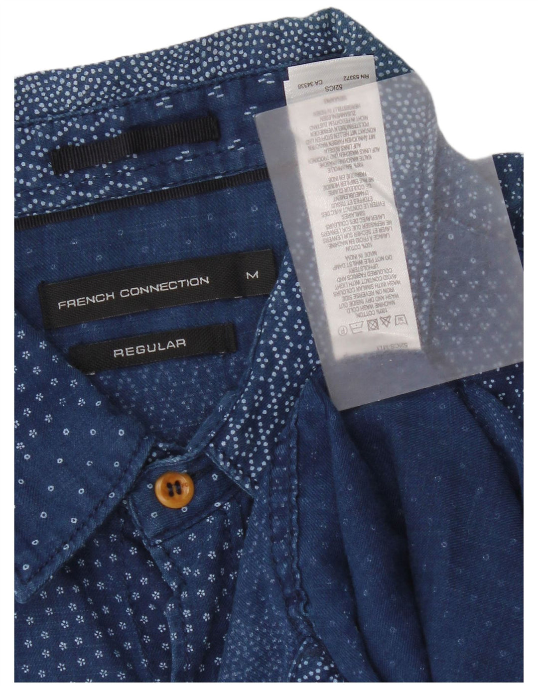 French Connection Herren-Hemd in normaler Passform, mittelblau, Patchwork-Baumwolle