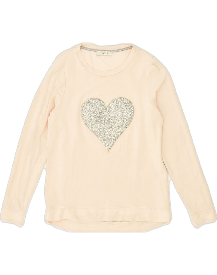 OASIS Womens Graphic Top Long Sleeve UK 10 Small Beige Cotton | Vintage Oasis | Thrift | Second-Hand Oasis | Used Clothing | Messina Hembry 