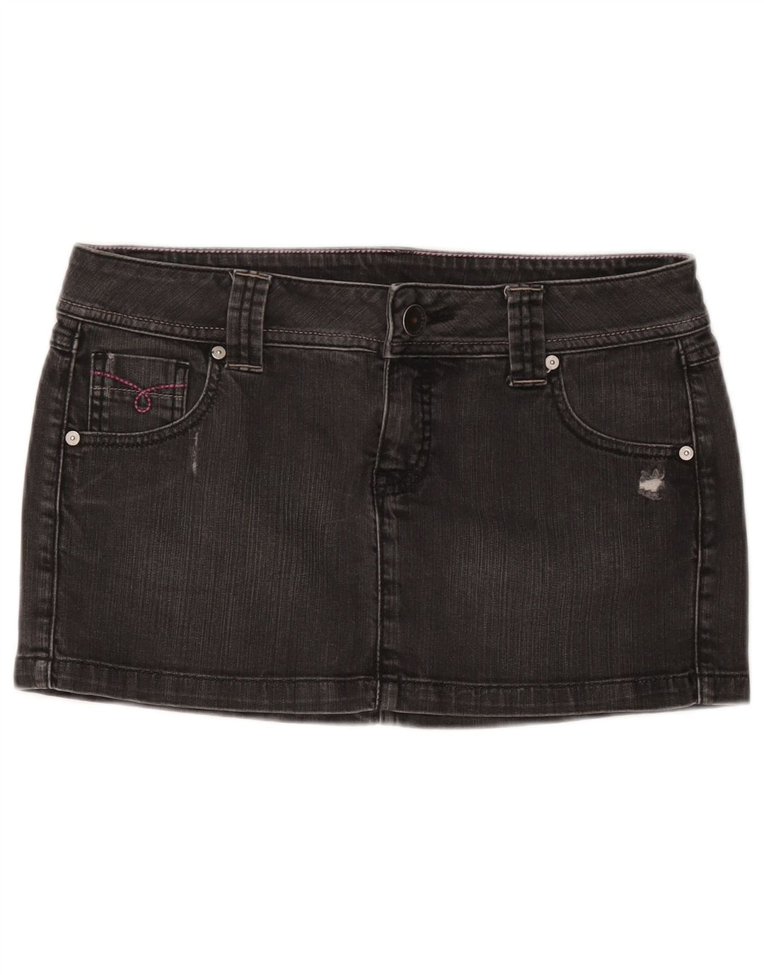 BENETTON Damen-Jeansrock im Used-Look, Größe 44, mittelgroß, W30, graue Baumwolle