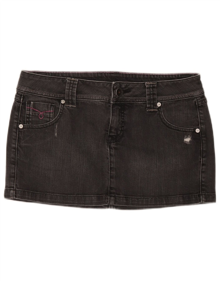 BENETTON Damen-Jeansrock im Used-Look, Größe 44, mittelgroß, W30, graue Baumwolle