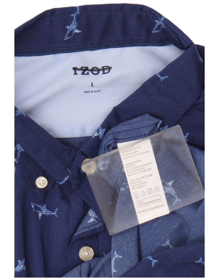 Izod Herren-Kurzarmhemd mit abstraktem Muster, groß, blau, Polyester