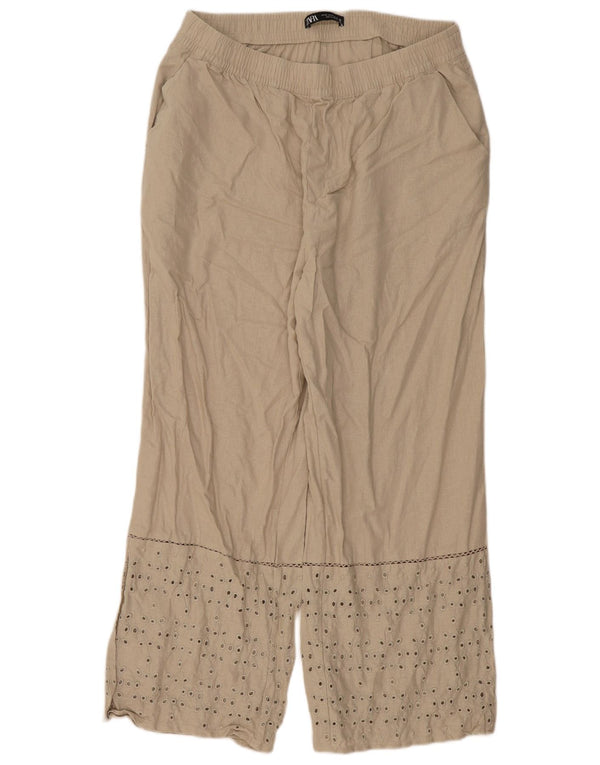 Zara Damen-Freizeithose mit lockerer Passform, XL, W36, L28, Beige, Leinen