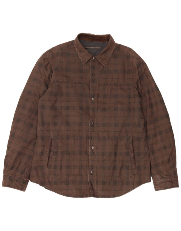 Massimo Dutti Mens Overshirt Reversible Shirt 2XL Brown Check Nylon