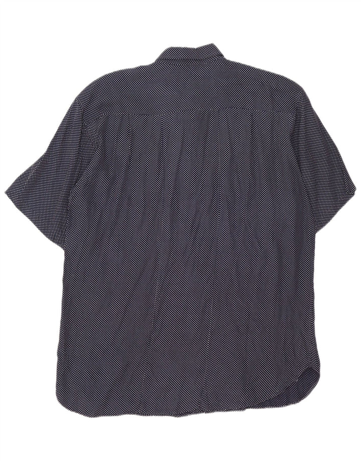Vintage Herren Kurzarmhemd Medium Marineblau gefleckte Viskose